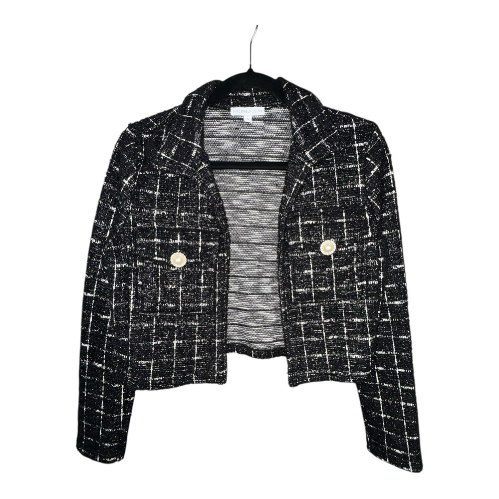 Sincerely Jules Cropped Black And White Tweed Plaid Blazer Jacket Sz Small